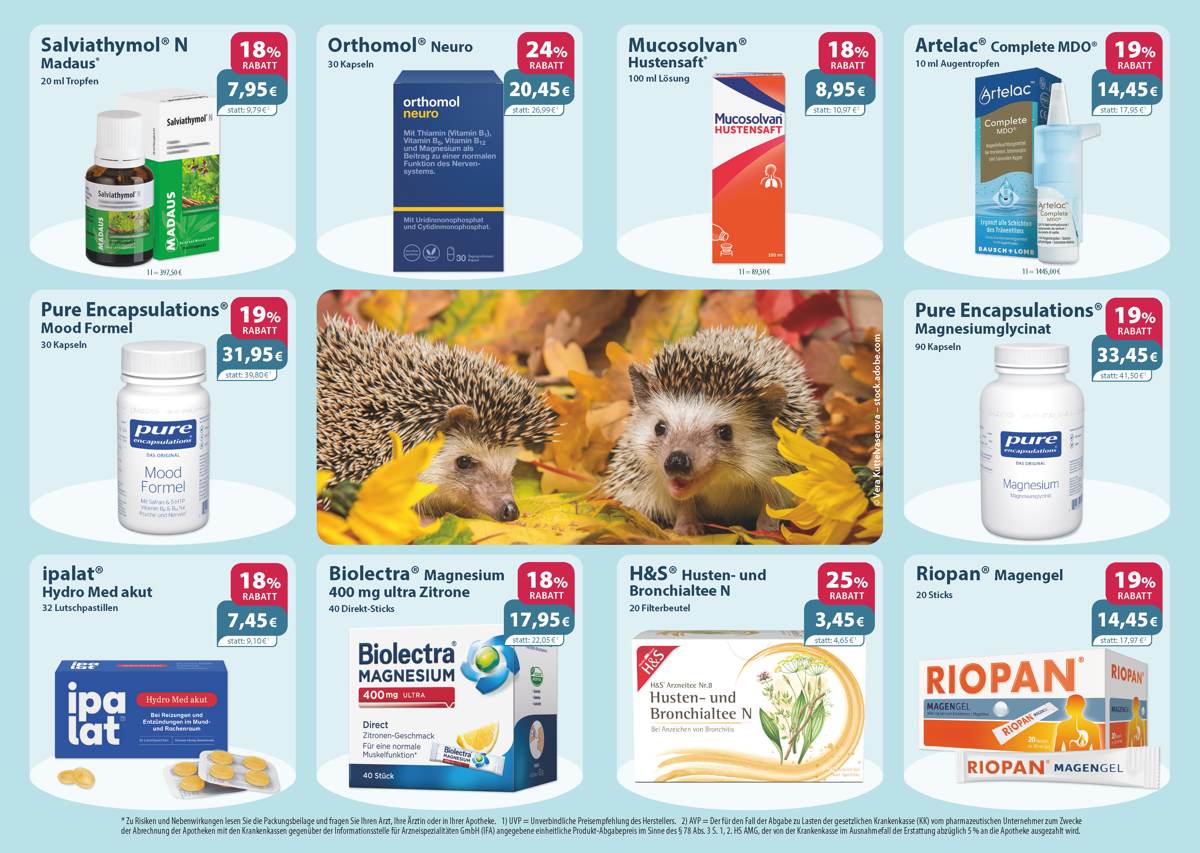 Aktuelle Monatsangebote Ihrer Apotheke Monatlicher Angebotsflyer der Apotheke mit Informationen zu Öffnungszeiten, Leistungen, Aktionen und wechselnden Produkten aus Gesundheit und Pflege.